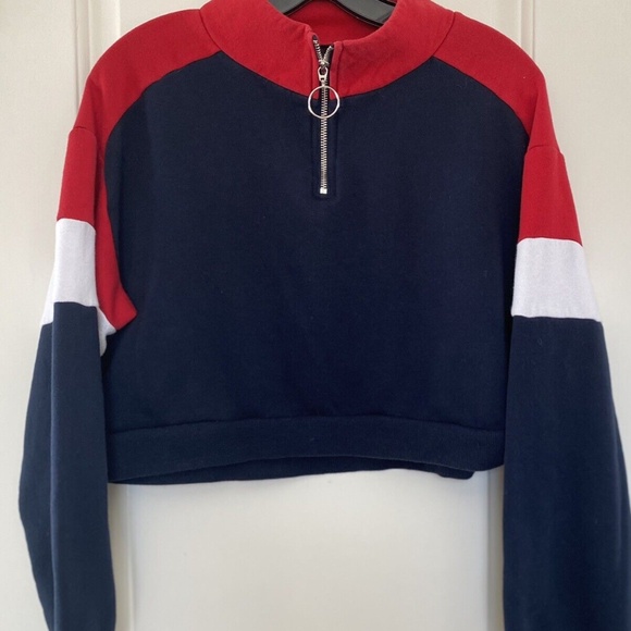 Blue and White Cropped Hoodie - Picture 1 of 7